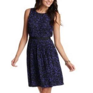 LOFT Purple Animal Print Pleated Dress Zipper